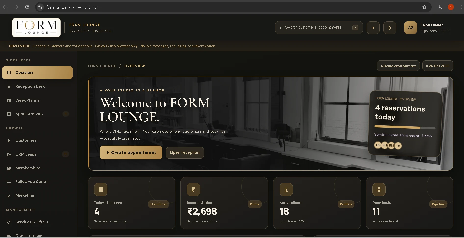Form Salon ERP dashboard screenshot from the portfolio document