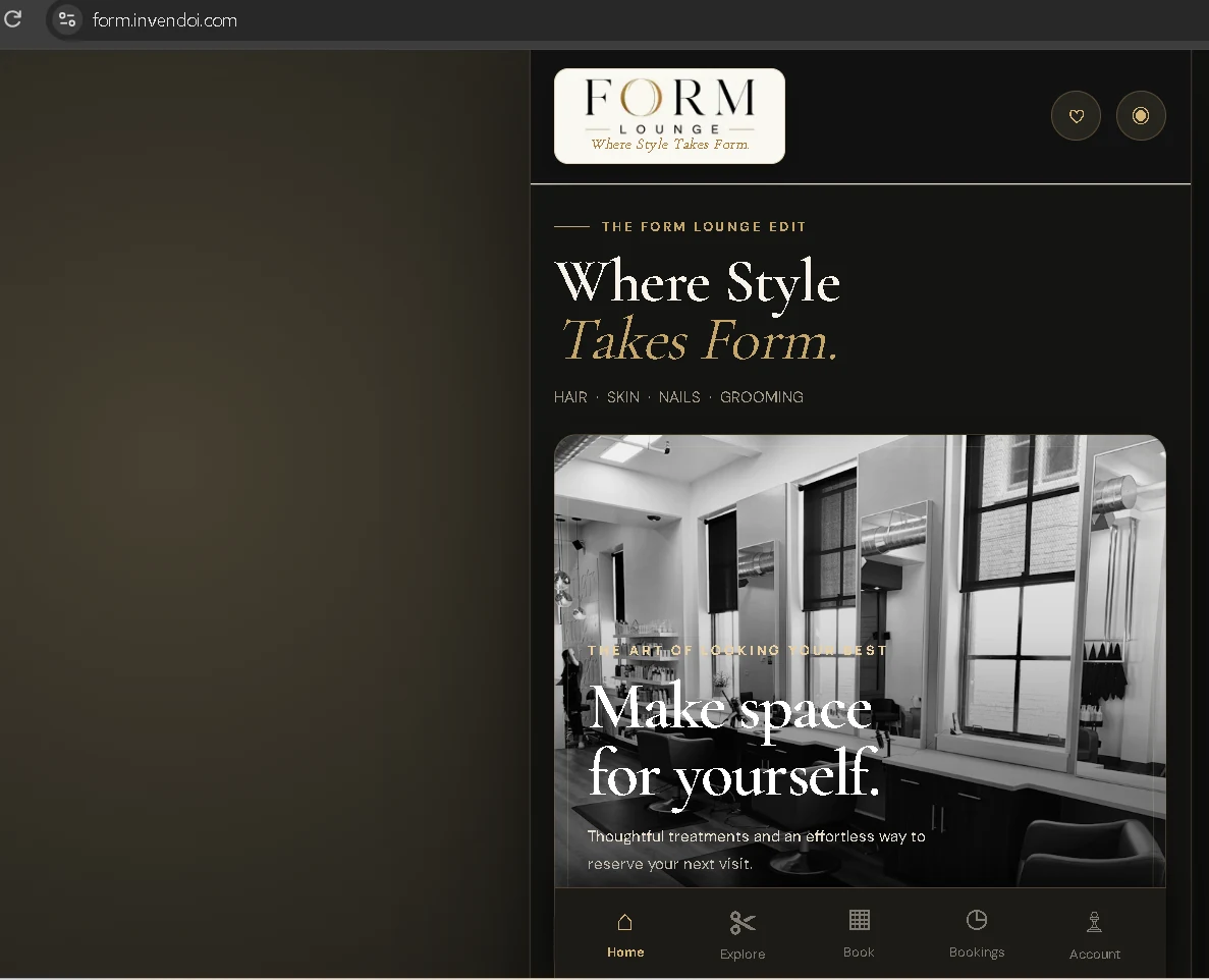 Form Salon public website screenshot from the portfolio document