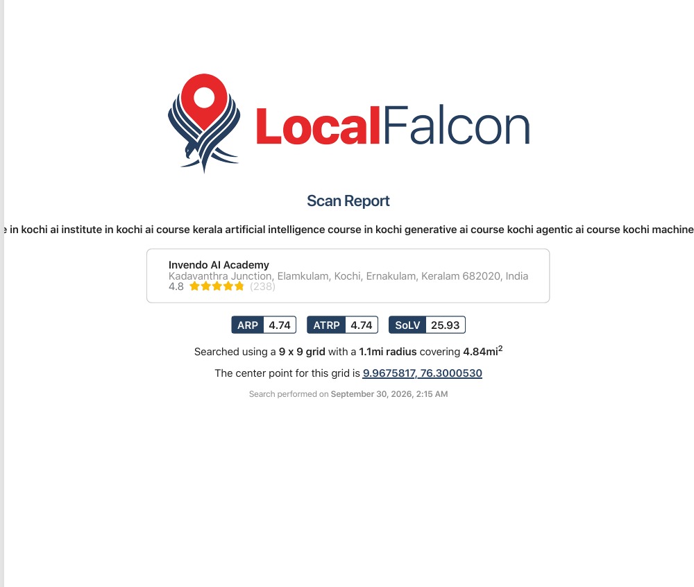 Local search report screenshot included in portfolio documentation